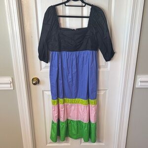 CROSBY by Mollie Burch Black, Blue, Pink, and Green Midi Dress